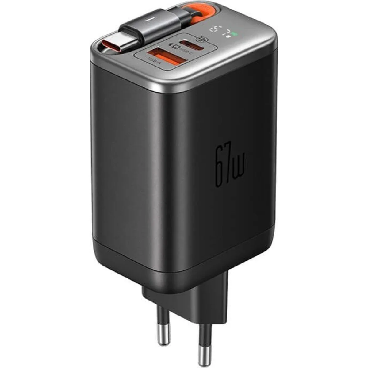 Mcdodo CH-4100  GaN 67W Wall Charger with Retractable USB-C Cable & Display