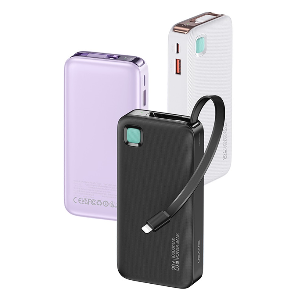 USAMS CD225 20W Digital Display Fast Charging Power Bank With Lightning Retractable Cable 10000mAh - XY Series