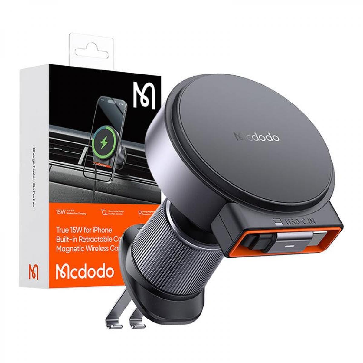 Mcdodo CH-3000 15W Magnetic Wireless Car Charger with retractable cable 